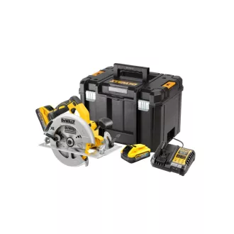   DEWALT Fierăstrău circular pe baterie 18 V, 184 mm, fără perii (2 x 5,0 Ah Power Stack baterie + încărcător + TSTAK)