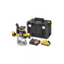 DEWALT Router cu baterie 18 V 12 mm (2 x 5,0 Ah Power Stack baterie + încărcător + TSTAK)