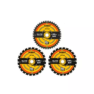   DEWALT EXTREME Set de discuri de tăiat, 3 piese, pentru lemn 165 x 20 x 1,65 mm / 2 x 24T + 1 x 40T