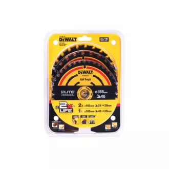   DEWALT EXTREME Set de discuri de tăiat, 3 piese, pentru lemn 165 x 20 x 1,65 mm / 2 x 24T + 1 x 40T