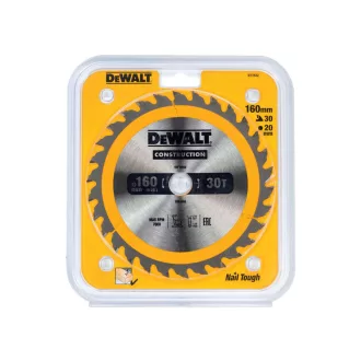   DEWALT CONSTRUCTION Disc de ferăstrău cu dinți pentru lemn 160 x 20 x 2,4 mm / 30 dinți