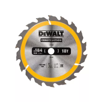   DEWALT CONSTRUCTION Disc de ferăstrău cu dinți pentru lemn 184 x 16 x 2,6 mm / 18T