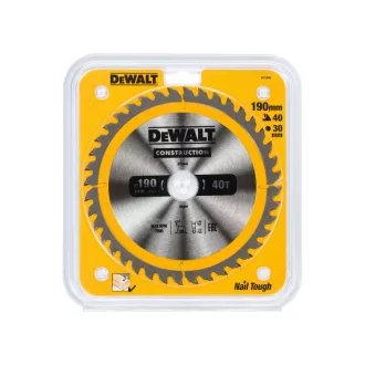   DEWALT CONSTRUCTION Disc de ferăstrău cu dinți pentru lemn cu cuie 190 x 30 x 2,6 mm / 40T