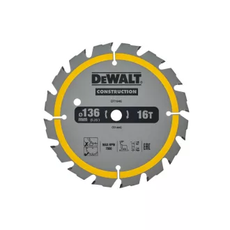   DEWALT CONSTRUCTION Disc de ferăstrău cu dinți pentru lemn 136 x 10 x 1,86 mm / 16T
