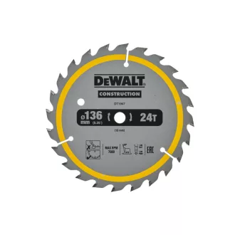   DEWALT CONSTRUCTION Disc de ferăstrău cu dinți pentru lemn 136 x 10 x 1,86 mm / 24 dinți