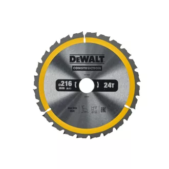   DEWALT CONSTRUCTION Disc de ferăstrău cu dinți pentru lemn 216 x 30 x 2,6 mm / 24T