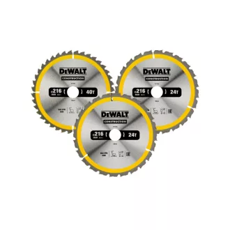   DEWALT CONSTRUCTION SET DISCURI FERĂSTRĂU 3 PIESE CU VÂRFURI PENTRU LEMN 216 x 30 x 2,6 mm / 2 x 24T + 40T