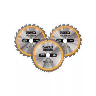   DEWALT CONSTRUCTION Set de discuri de ferăstrău, 3 piese, pentru lemn cu cuie, 250 x 30 x 2,6 mm / 2 x 24T + 48T