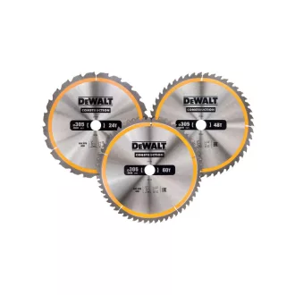   DEWALT CONSTRUCTION Set discuri de ferăstrău 3 piese pentru lemn cu cuie 305 x 30 x 3,0 mm / 24T + 48T + 60T