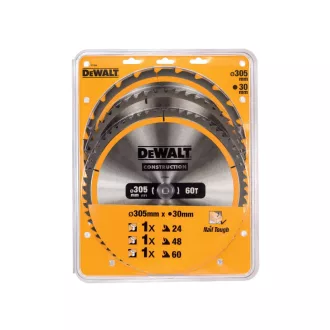   DEWALT CONSTRUCTION Set discuri de ferăstrău 3 piese pentru lemn cu cuie 305 x 30 x 3,0 mm / 24T + 48T + 60T
