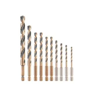   DEWALT BLACK & GOLD Set de burghie spiralat HSS 10 piese (3-12 mm) cu prindere 1/4" HEX