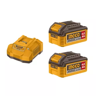   INGCO Set de acumulator și încărcător 20 V (2 x 4,0 Ah acumulator + încărcător de 4,0 A)