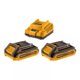   INGCO Set acumulator și încărcător 20 V (2 x acumulator 2,0 Ah + încărcător 2,0 A)