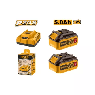  INGCO Set acumulator și încărcător 20 V (2 x acumulator 5,0 Ah + încărcător 4,0 A)
