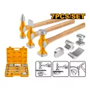 INGCO Set de ciocan și dreptar pentru caroserie, 7 piese, cu mâner Hickory