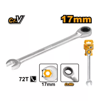 INGCO Cheie combinată cu clichet, 17 mm / 225 mm CrV
