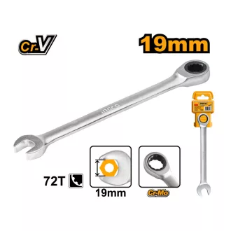 INGCO Cheie combinată cu clichet 19 mm / 245 mm CrV