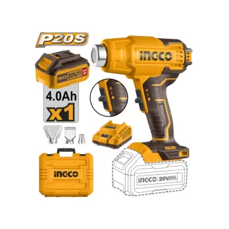   INGCO Pistol de aer cald pe baterie 550°C 20 V (1 x 4,0 Ah baterie + încărcător)