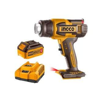   INGCO Pistol cu aer cald cu acumulator, 550°C, ecran LCD, 20 V (1 x baterie 5,0 Ah + încărcător)