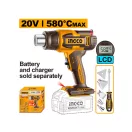 INGCO Pistol cu aer cald cu acumulator 580°C cu afișaj LCD 20 V (fără acumulator și încărcător)