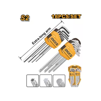 INGCO Set chei torx și imbus lungi, 18 piese