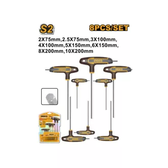 INGCO Set chei hexagonale în formă de T, 8 piese S2