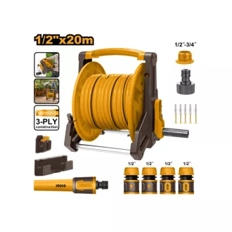   INGCO Set carucior pentru furtun (1 x furtun de 20 m + set de irigare cu 9 piese)