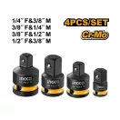 INGCO Set adaptoare pentru chei tubulare, 4 piese 1/4" <--> 3/8", 1/2" <--> 3/8"