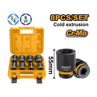   INGCO Set de chei tubulare pentru mașini, 8 piese, 3/4" 26-38 mm CrMo