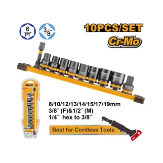 INGCO Set de chei cu clichet 10 piese 3/8" 8-19 mm CrMo