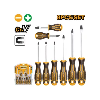 INGCO Set de șurubelnițe de 8 piese magnetice CrV