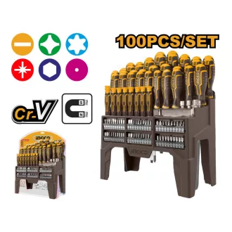 INGCO Set șurubelniță și bit 100 bucăți magnetice CrV