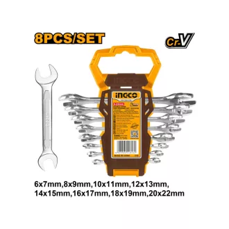 INGCO Set de chei fixe cu 8 piese 6-22 mm CrV