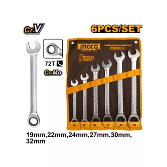INGCO Set chei combinate cu clichet 6 piese 19-32 mm CrV