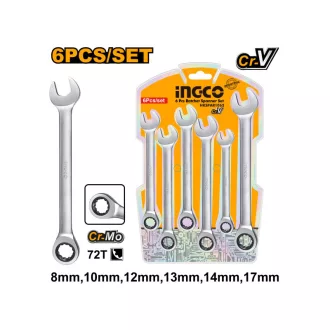 INGCO Set chei combinate cu clichet 6 piese 8-17 mm CrV
