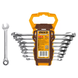 INGCO Set de chei tubulare cu clichet, 8 piese, 8-19 mm CrV