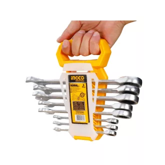 INGCO Set de chei tubulare cu clichet, 8 piese, 8-19 mm CrV