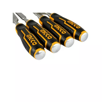   INGCO Set de dălți pentru lemn, 4 piese, 6-25 mm, cu mâner din plastic