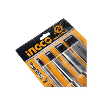   INGCO Set de dălți pentru lemn, 4 piese, 6-25 mm, cu mâner din plastic