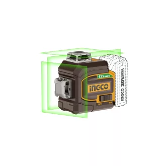   INGCO Laser de nivelare 3D cu acumulator 0-35 m, laser verde, telecomandă 20 V (fără acumulator și încărcător)