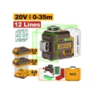 INGCO Laser de nivelare 3D cu acumulator 0-35 m, laser verde, telecomandă 20 V (fără acumulator și încărcător)