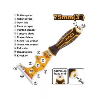 INGCO Spatulă multifuncțională 75 mm, inox, mâner moale