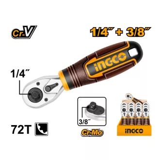   Mini maner cu clichet INGCO 1/4"-3/8" 140 mm CrV CrMo