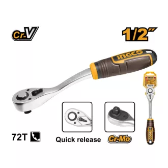 INGCO Manivelă cu clichet 1/2" 255 mm 72T curbată CrV