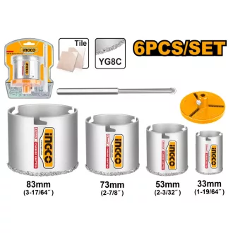 INGCO Set tăietor circular cu diamant, 6 piese, 33-83 mm