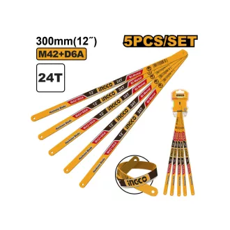   INGCO Pânză de fierăstrău pentru metal manuală 300 / 12 mm 24 TPI bimetalică (5 buc)