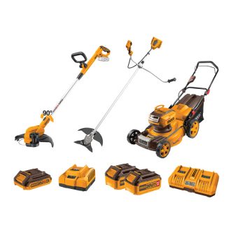   INGCO Set unelte de grădină cu acumulator: mașină de tuns iarba + trimmer + tăietor margini, 20 V (3 acumulatori + 2 încărcătoare)