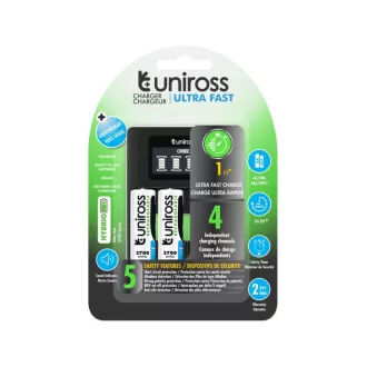   Încărcător rapid procesor UNIROSS + 4 baterii AA/creion 1.2 V 2700 mAh