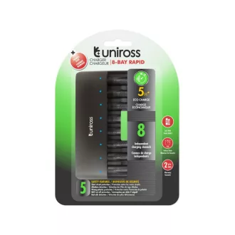   Încărcător rapid cu procesor UNIROSS cu protecție AA/AAA cu 8 sertare