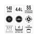 YATO GASTRO Cu capac pentru picioare 4,4 litri 200 x 140 mm inox